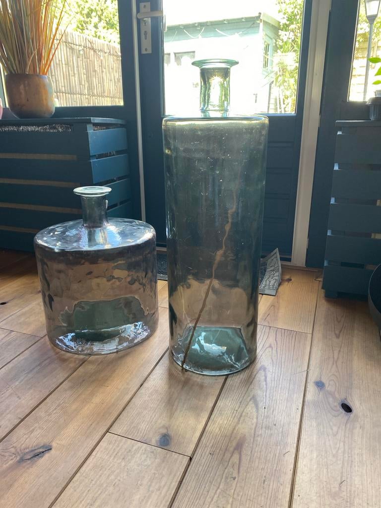 Set van 2 glazen vazen: 76 cm en 45 cm hoog, Huis en Inrichting, Woonaccessoires | Stolpen, Ophalen, Zo goed als nieuw