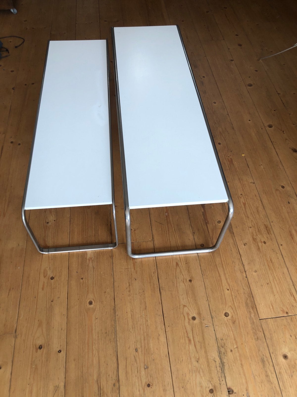 Set van 2 vintage salontafels (stijl Knoll), Ophalen, Gebruikt, 100 tot 150 cm, Metaal