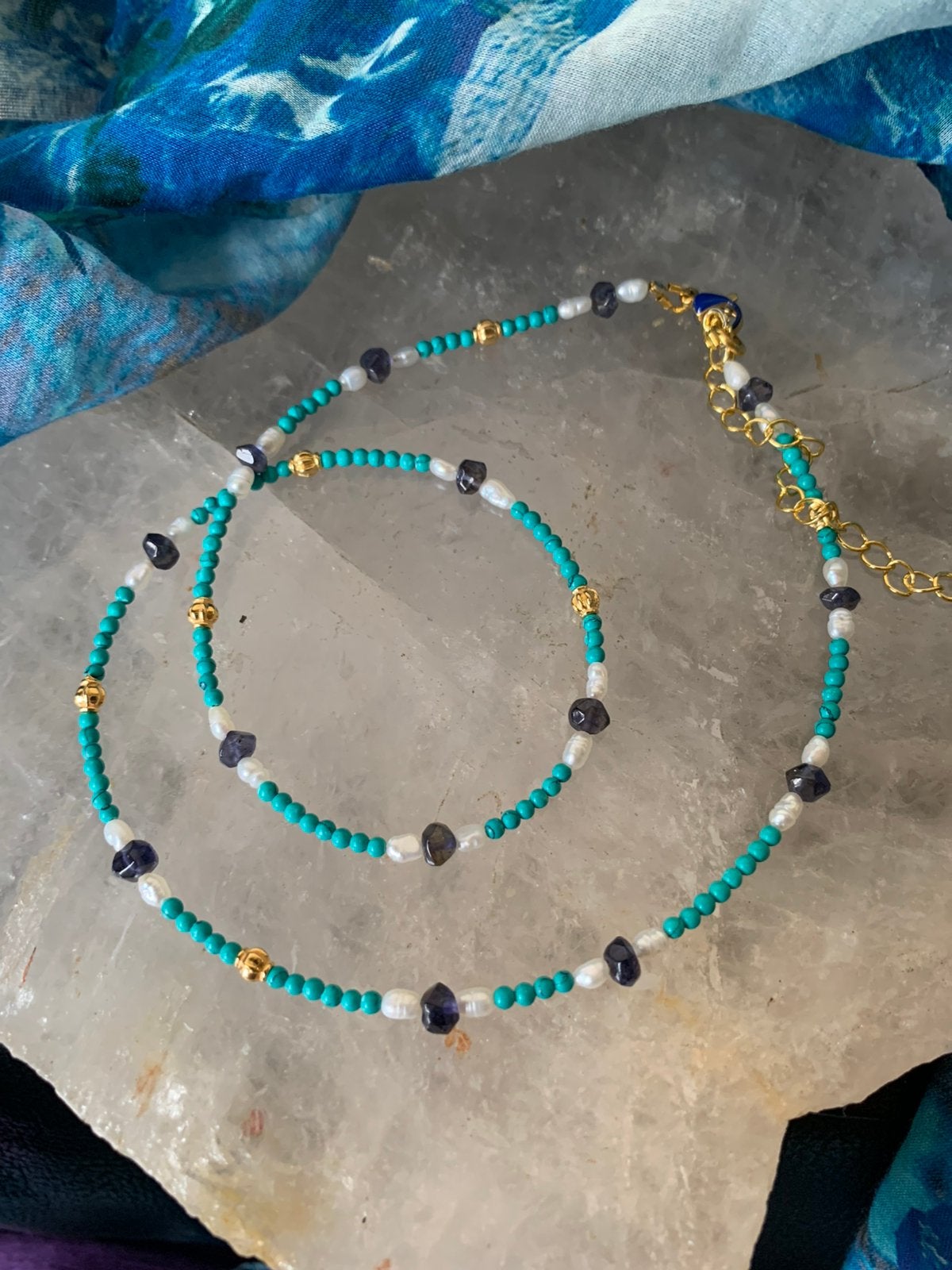 Turkoois turquoise saffier geluk intuïtie beschermt welvaart, Blauw, Magnolia11, Nieuw, Verstelbaar