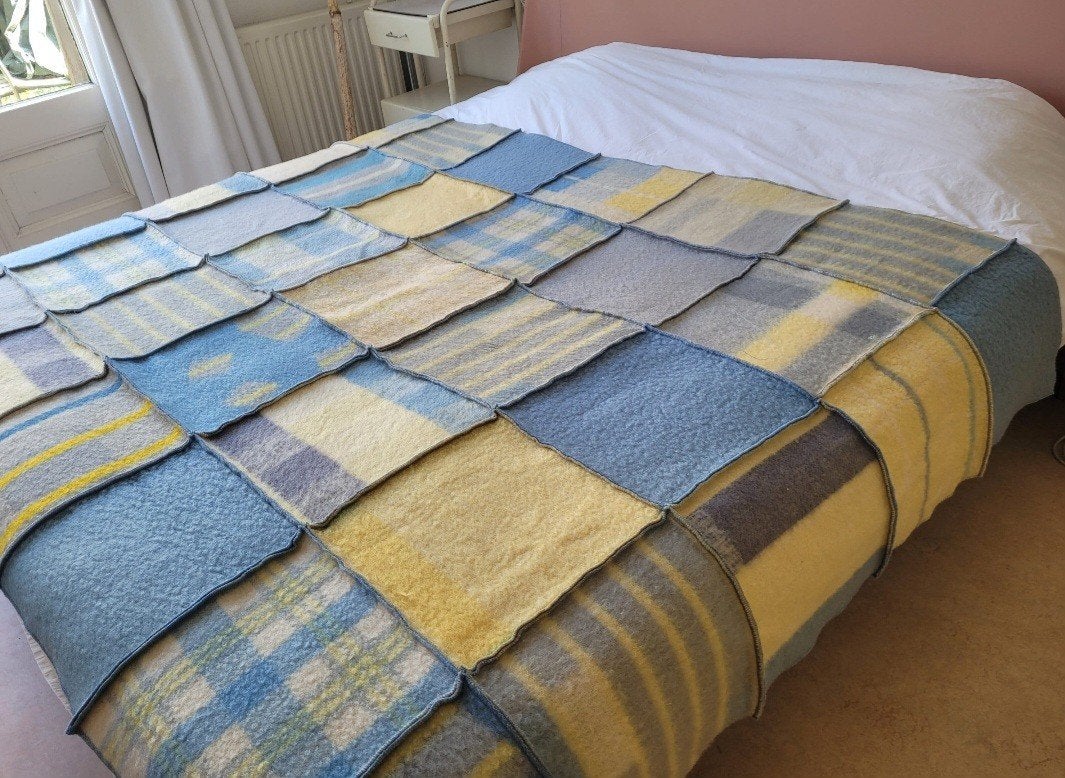 patchwork retro wollen deken 160-230 cm, Tweepersoons, Ophalen of Verzenden, Stof, 160 cm