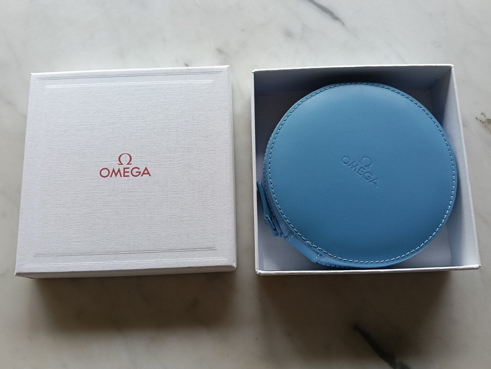 Omega muntportemonnee / sleuteletui - lichtblauw, Blauw, Nieuw, Leer, Ophalen