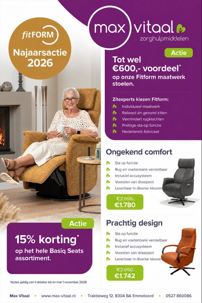 Fitform sta-opstoelen met tot € 600,- voordeel, Ophalen, Minder dan 50 cm, Sta op Stoel, Minder dan 75 cm