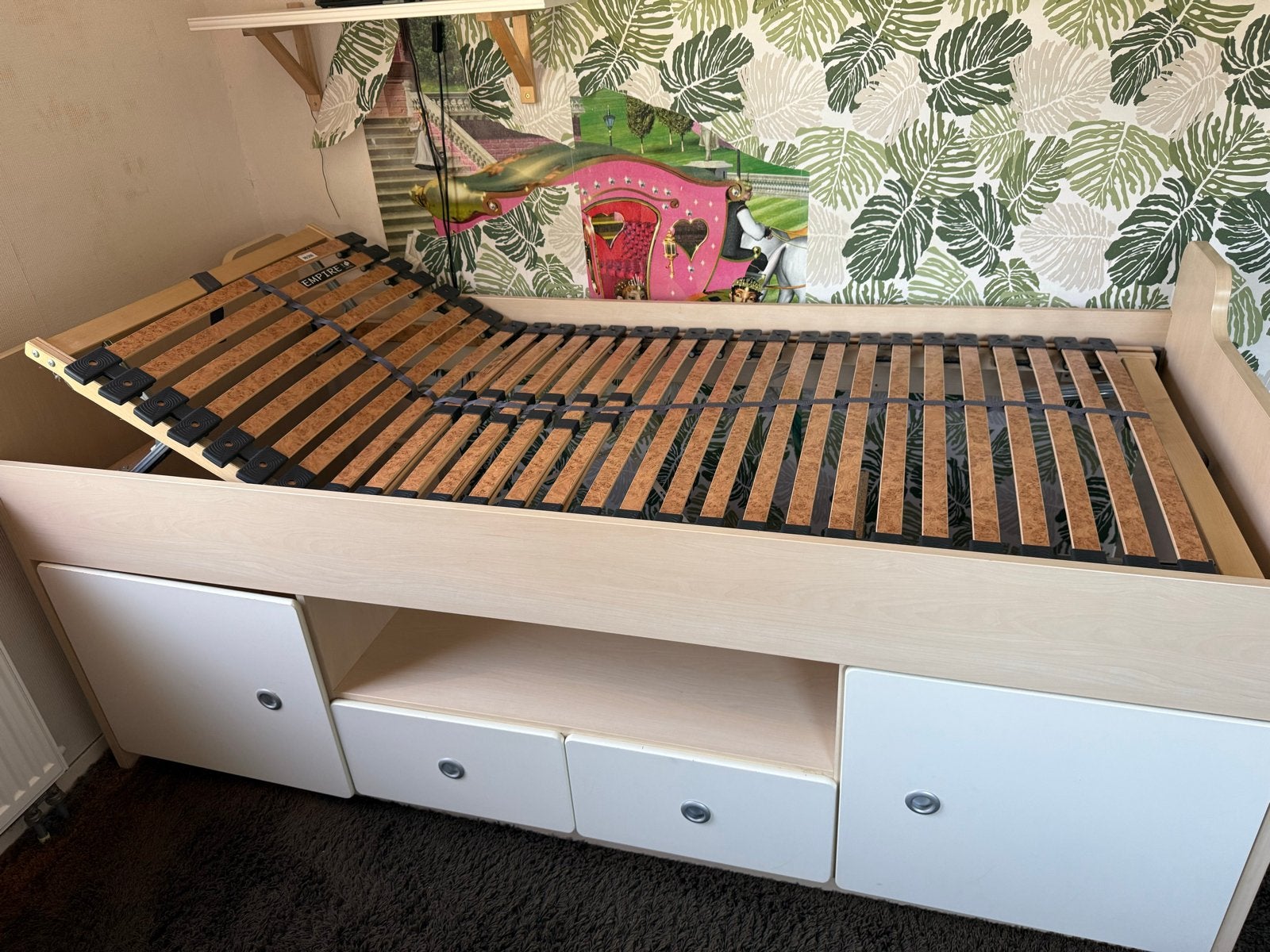 Eenpersoonsbed met opbergruimte - 90x200x80 hoog cm, Ophalen, 90 cm, Eenpersoons, Wit