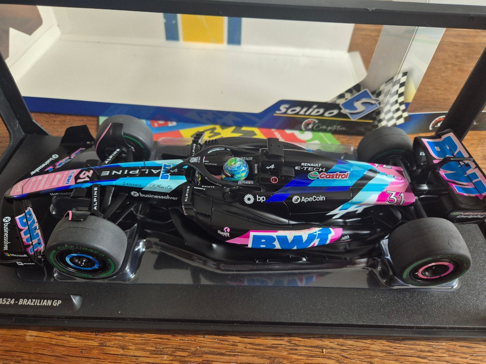 Solido Alpine A524 F1 modelauto - Braziliaanse GP, Hobby en Vrije tijd, Modelauto's | 1:18, Ophalen of Verzenden, Zo goed als nieuw