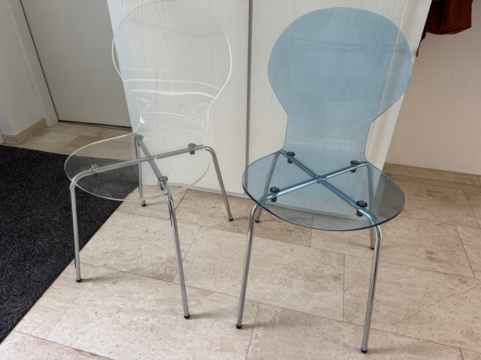 Plexiglas stoelen, Huis en Inrichting, Ophalen of Verzenden, Gebruikt, Blauw, Kunststof
