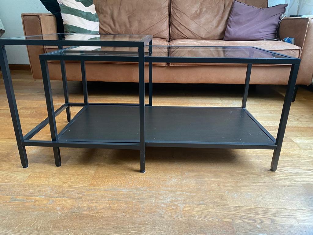 Ikea vittsjö glazen salon tafels, Huis en Inrichting, Tafels | Salontafels, Ophalen, Gebruikt, 50 tot 100 cm, Metaal