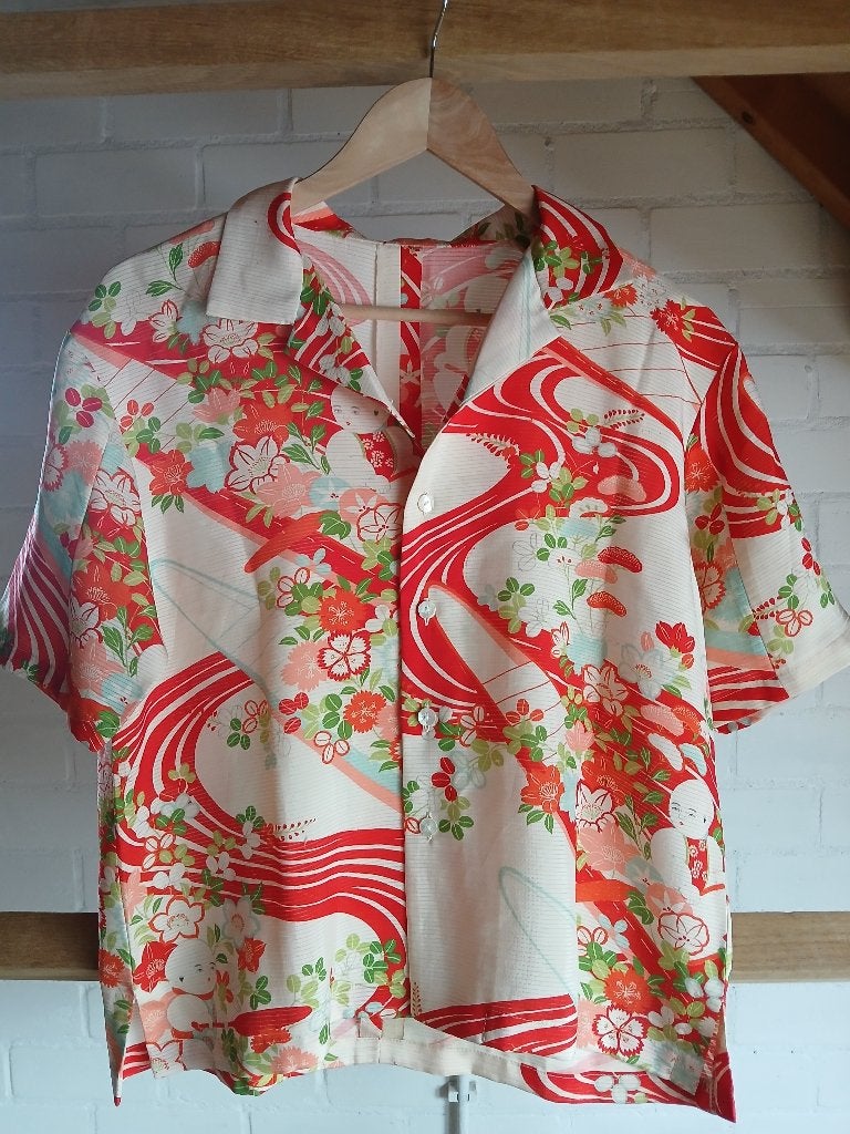 Handgemaakte Japanse Zomer kimono Blouse Rood, Antiek en Kunst, Antiek | Kleding en Accessoires, Ophalen of Verzenden