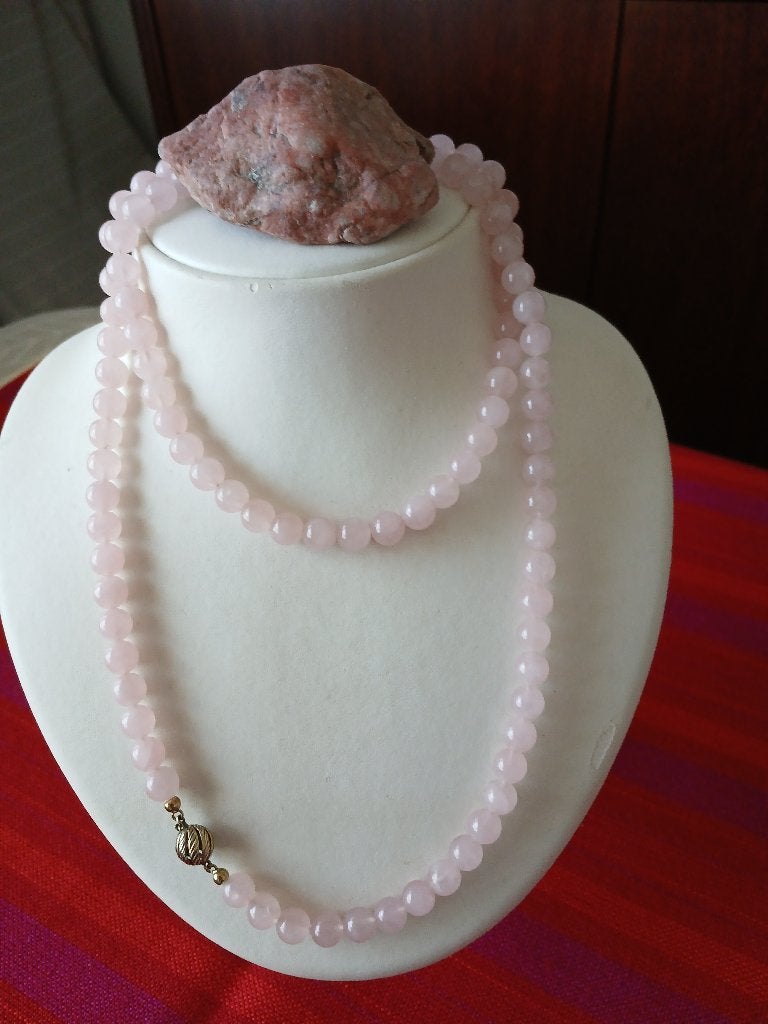 Prachtig roze kwarts kralen snoer 84 cm, Sieraden, Tassen en Uiterlijk, Kettingen, Verzenden, Zo goed als nieuw, Roze, Steen of Mineraal