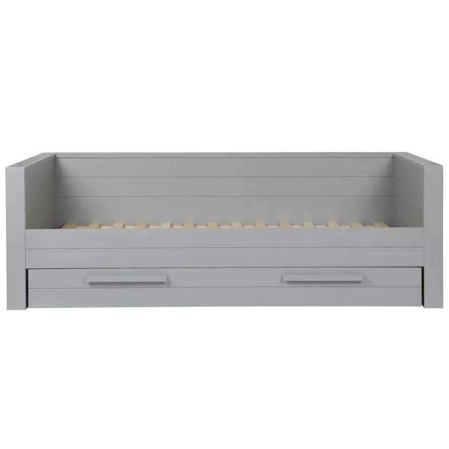 Complete WOOOD Dennis Bedbank incl. bedlade - betongrijs, Huis en Inrichting, Slaapkamer | Bedden, Gebruikt, Eenpersoons, 90 cm