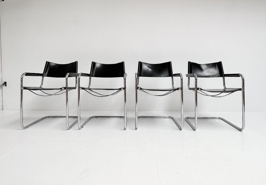 Set van 4 lederen Mart Stam S34 stoelen, 1970's, Huis en Inrichting, Gebruikt, Zwart, Design, Leer