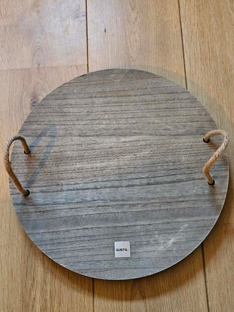Gusta Dienblad Rond Hout met Touw Handvatten 45 cm, Huis en Inrichting, Woonaccessoires | Dienbladen, Ophalen of Verzenden, Gebruikt