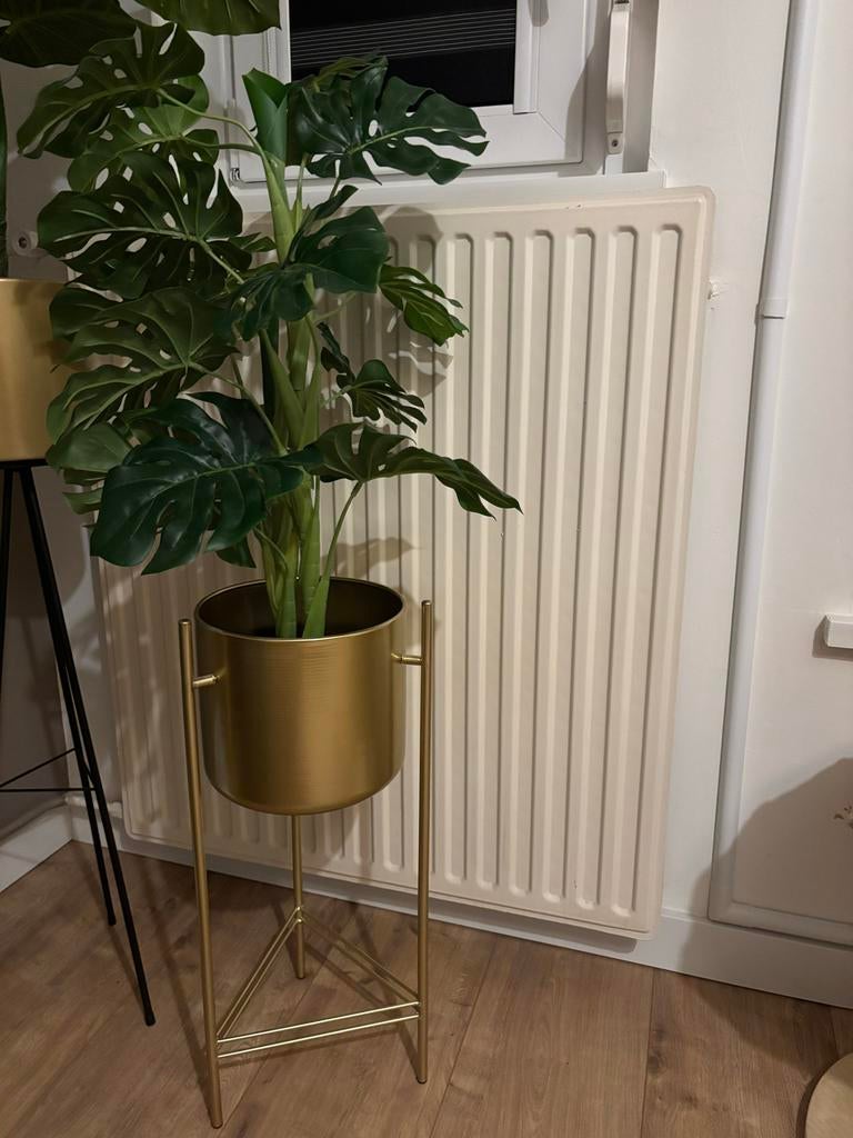 Intratuin bloempot op poten goud, Gebruikt, Rond, Binnen, Metaal