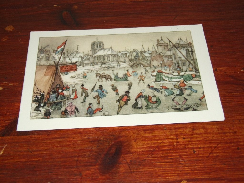 97- Anton Pieck kaart: Schaatsers op de gracht(ca. 15x10 cm), 1960 tot 1980, Gebruikt, Verzenden, Prent