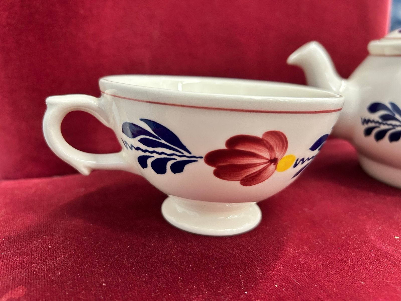 Boerenbont theepot met kopje , thea for one -Handgeschilderd, Antiek en Kunst, Ophalen of Verzenden
