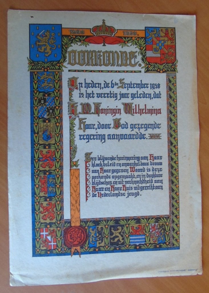 Oorkonde. Op heden, de 6e september 1938, Ophalen of Verzenden, Gelezen