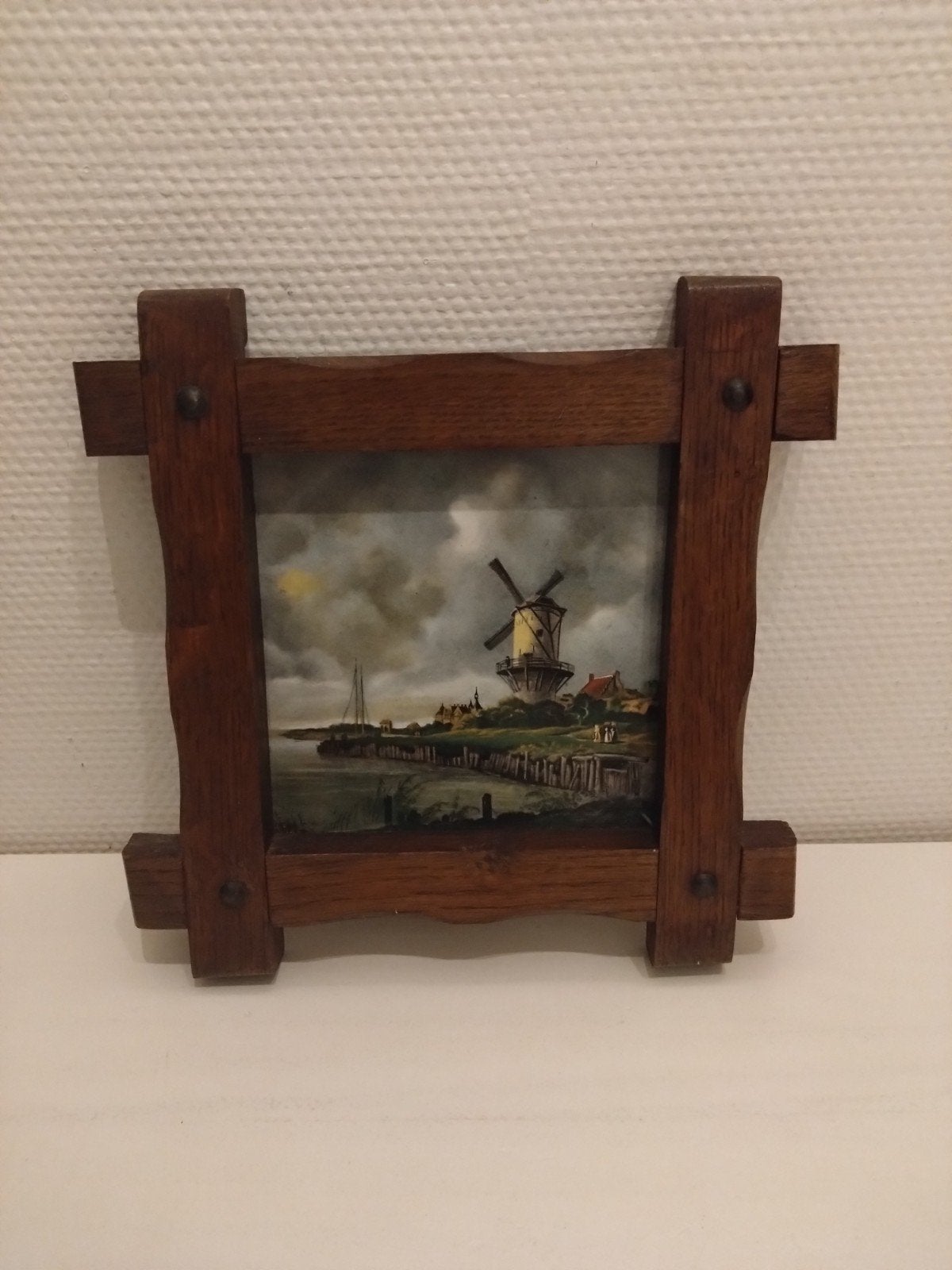 Kleine ingelijste tegel met molenlandschap, Antiek en Kunst, Ophalen of Verzenden