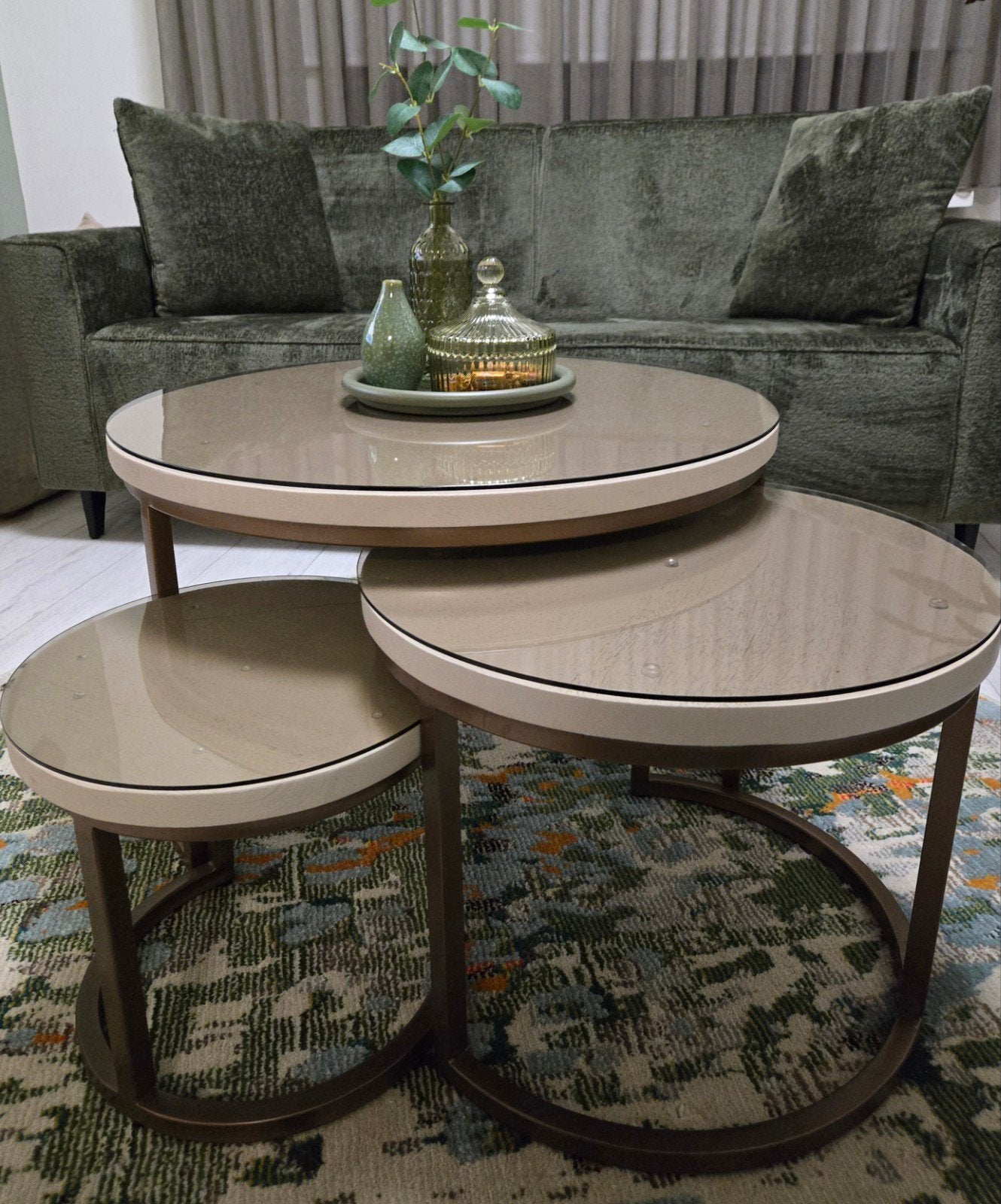 De Salontafel set van 3 met brons gehard glas, Ophalen, Glas, Minder dan 55 cm, 45 tot 60 cm