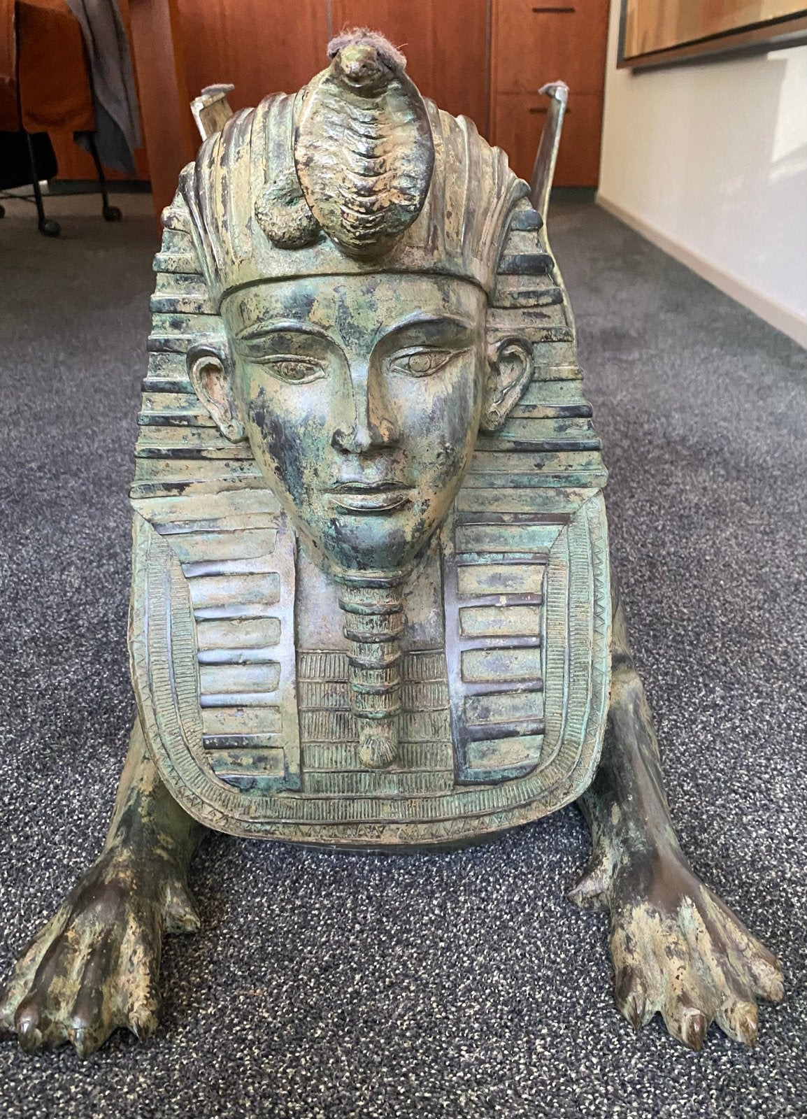 Bronzen Egyptische Sfinx Salontafel met glasplaat 60x100 cm, Huis en Inrichting, Tafels | Salontafels, Ophalen, Overige materialen