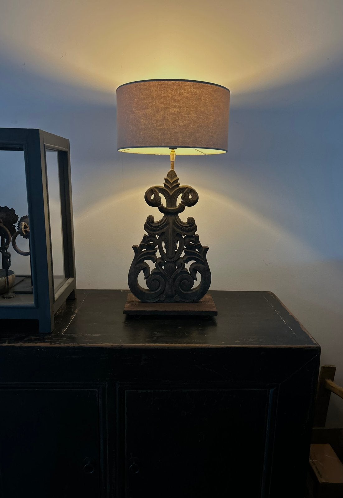 Lamp van hergebruikt oud hout India oosters sober sleets, Ophalen of Verzenden