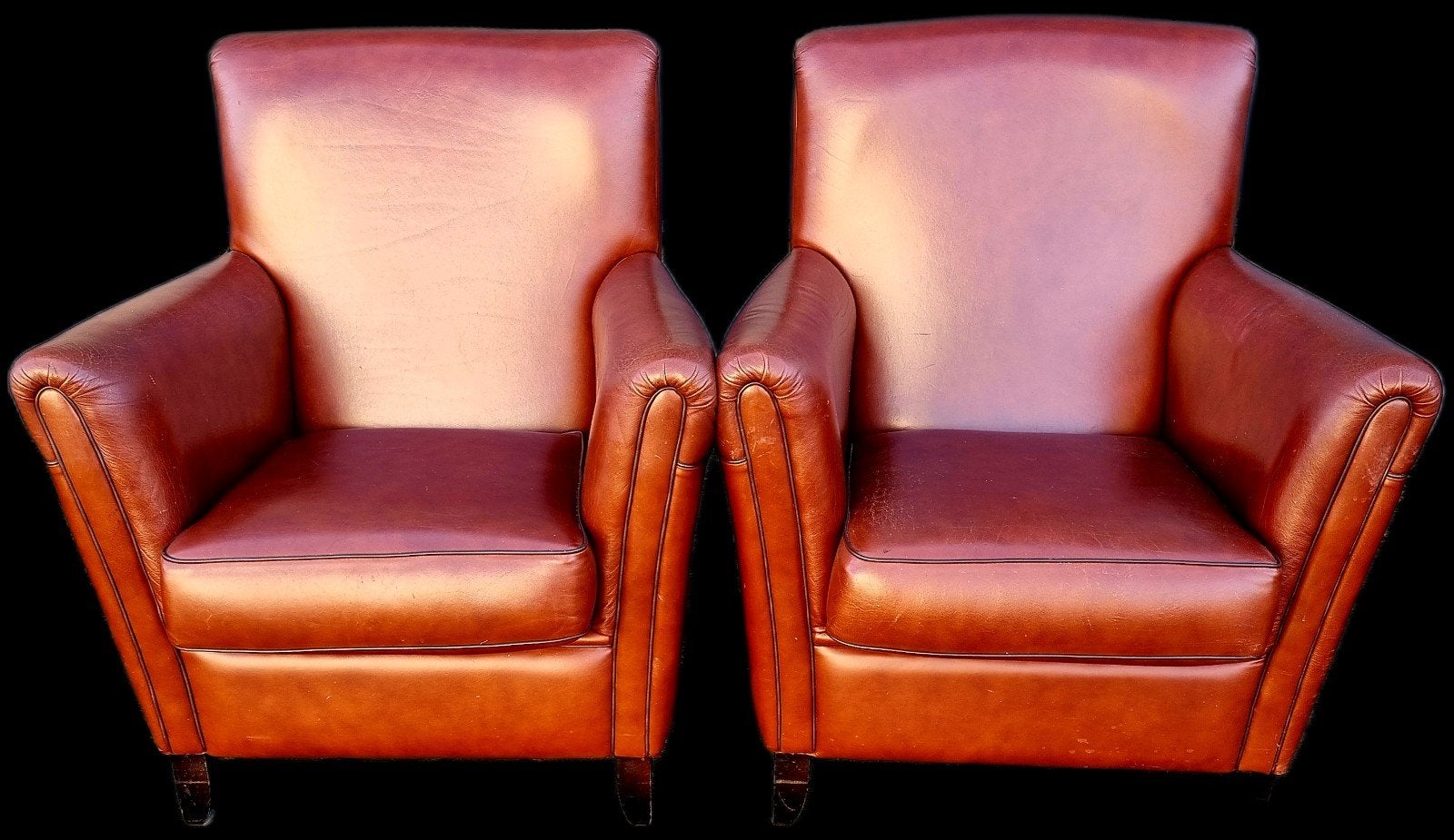 2x Klassieke fauteuil rood bruin leer + BEZORGING GRATIS, Gebruikt, ., Klassiek, Ophalen of Verzenden