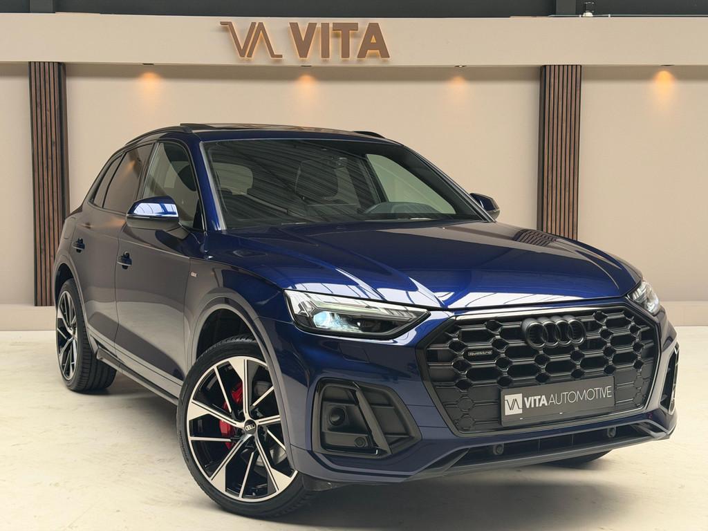 Audi Q5 50 TFSI e S edition Pano|Matrix|Camera|Trekhaak|Dode, Auto's, Audi, Automaat, Gebruikt, Zwart, Leder en Stof
