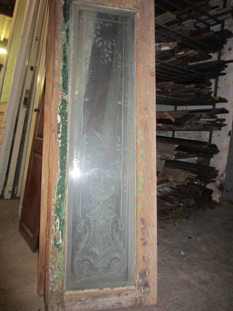 145hx52,5br Glasplaat met prachtig ge-etst glas, jugendstil, Antiek en Kunst, Antiek | Glas en Kristal, Ophalen