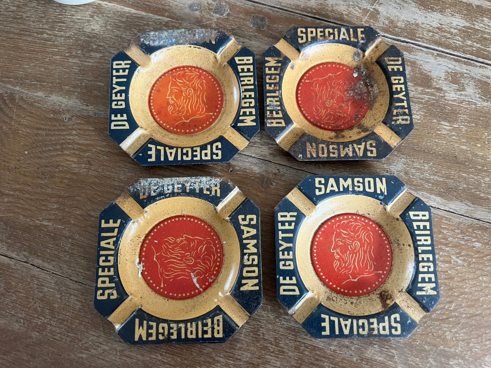 4x OUD BLIKKEN ASBAKJE SAMSON DE GEYTER, Ophalen of Verzenden, Gebruikt