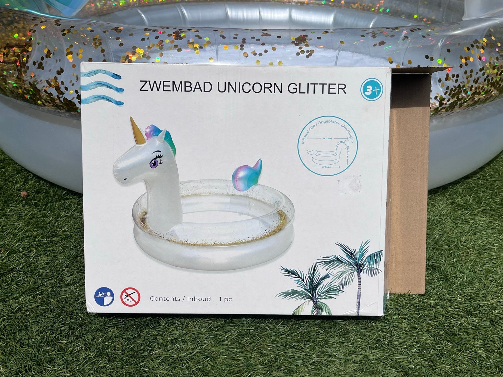 Unicorn Glitter Zwembad - Opblaasbaar Kinderzwembad, 200 tot 300 cm, Opblaaszwembad, 80 tot 120 cm, Rond