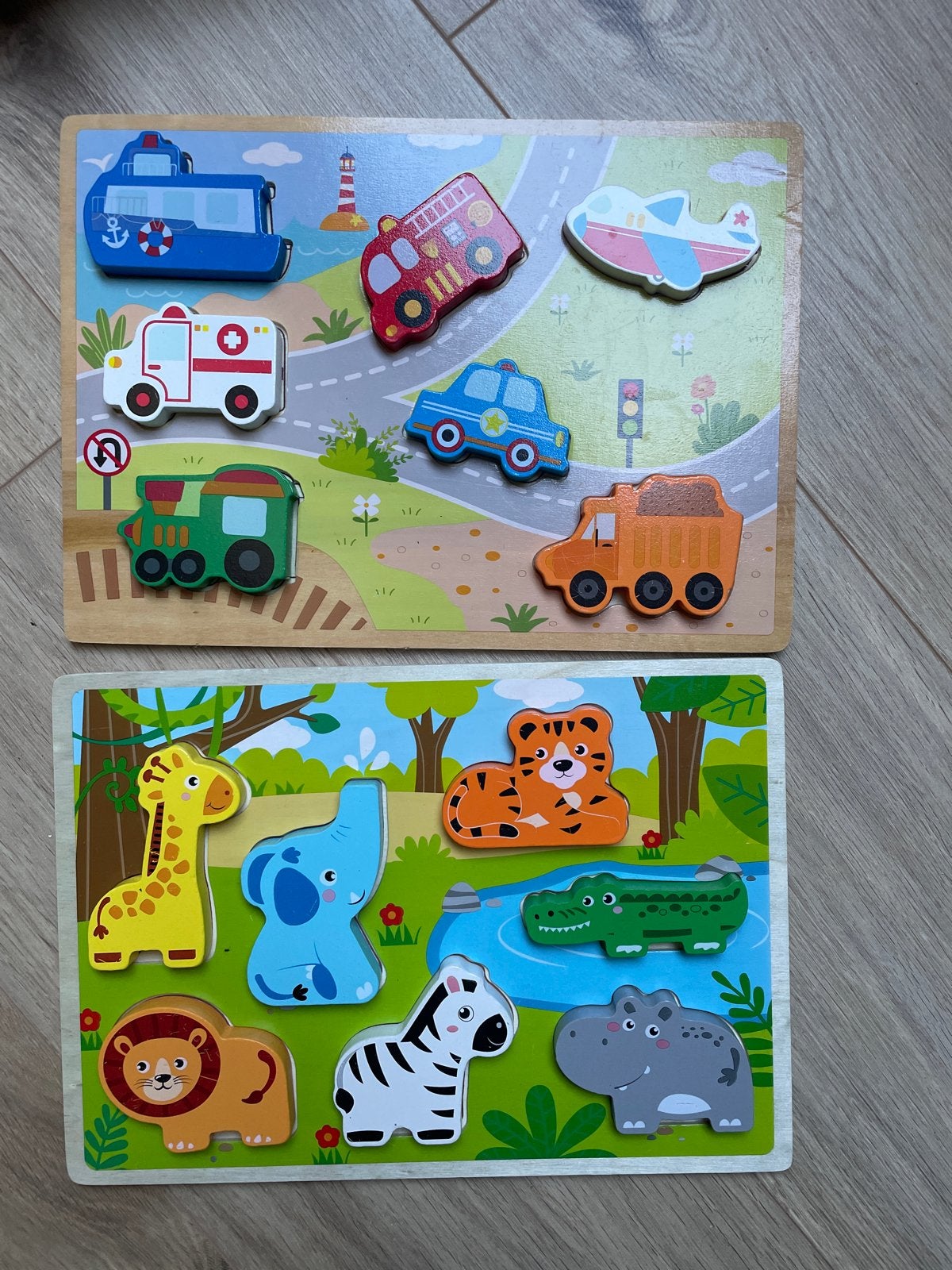 Chunky houten puzzels - Dubbelzijdig speelplezier!, Ophalen, 2 tot 4 jaar, Zo goed als nieuw, Van hout
