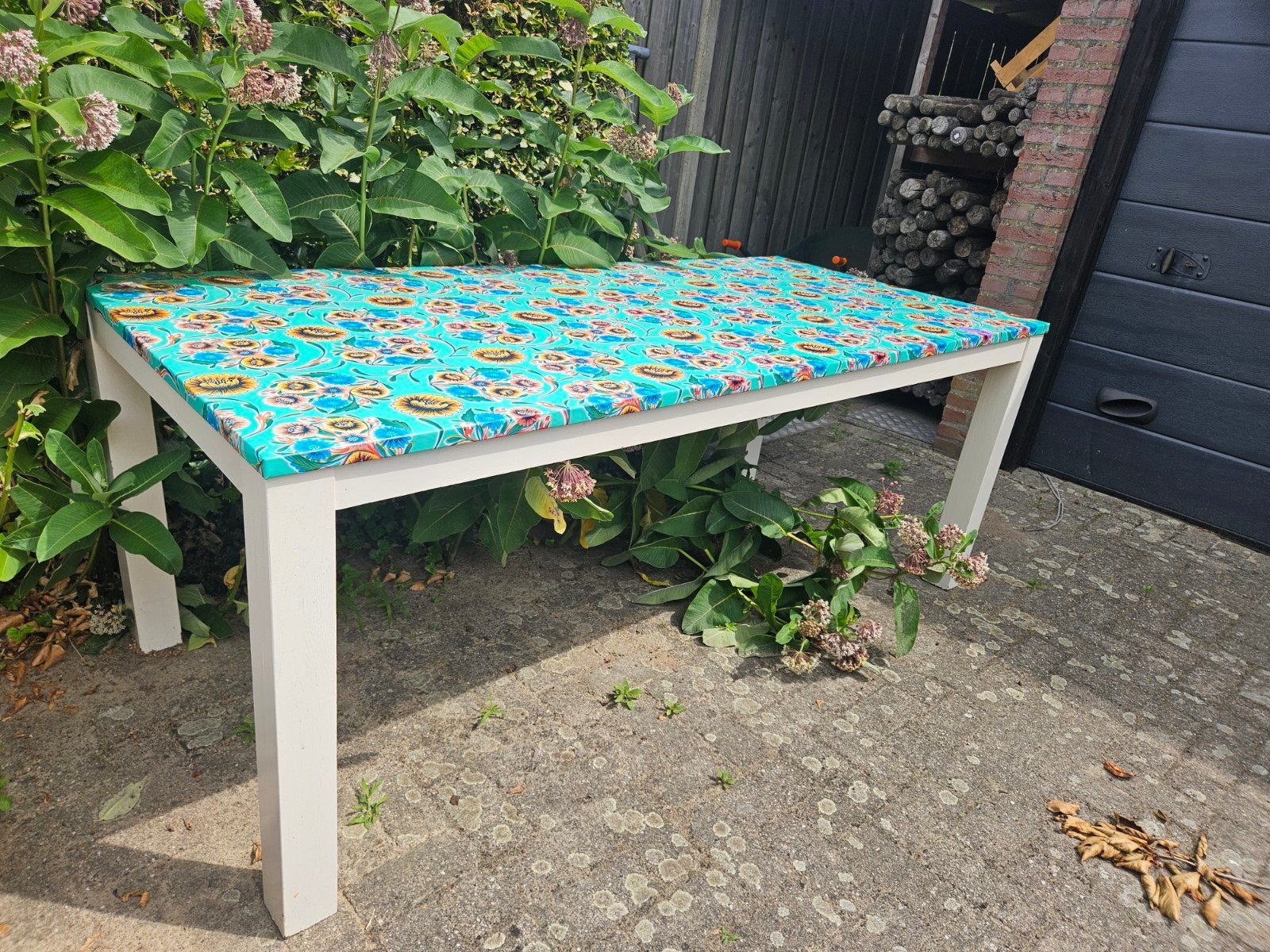 Gezellige tafel met uniek blad (200x100 cm), Ophalen, Gebruikt, 200 cm of meer, 50 tot 100 cm