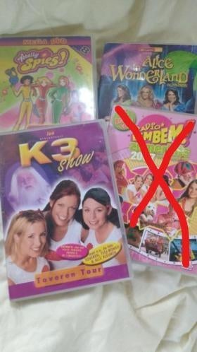 K3 show Totally Spies dvd + film Alice in Wonderland van K3., Gebruikt, Alle leeftijden, Overige genres, Ophalen of Verzenden