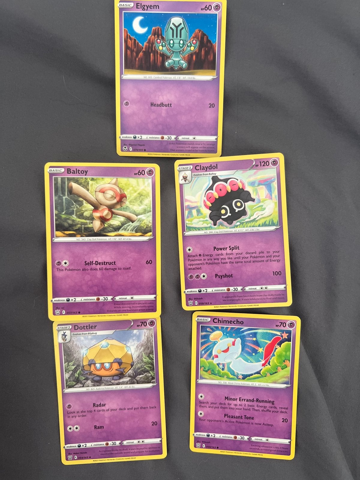 Pokémon kaarten: Elgyem, Baltoy, Claydol, Dottler, Chimecho, Ophalen of Verzenden, Zo goed als nieuw, Meerdere kaarten