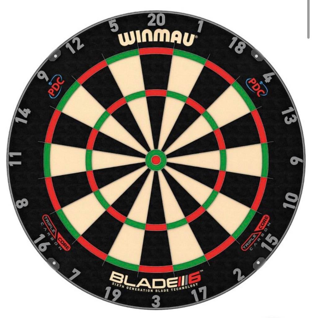 Winmau Blade 6 triple core carbon dartbord, Ophalen, Dijklaan 133 Breda, Stoffelen, Nieuw