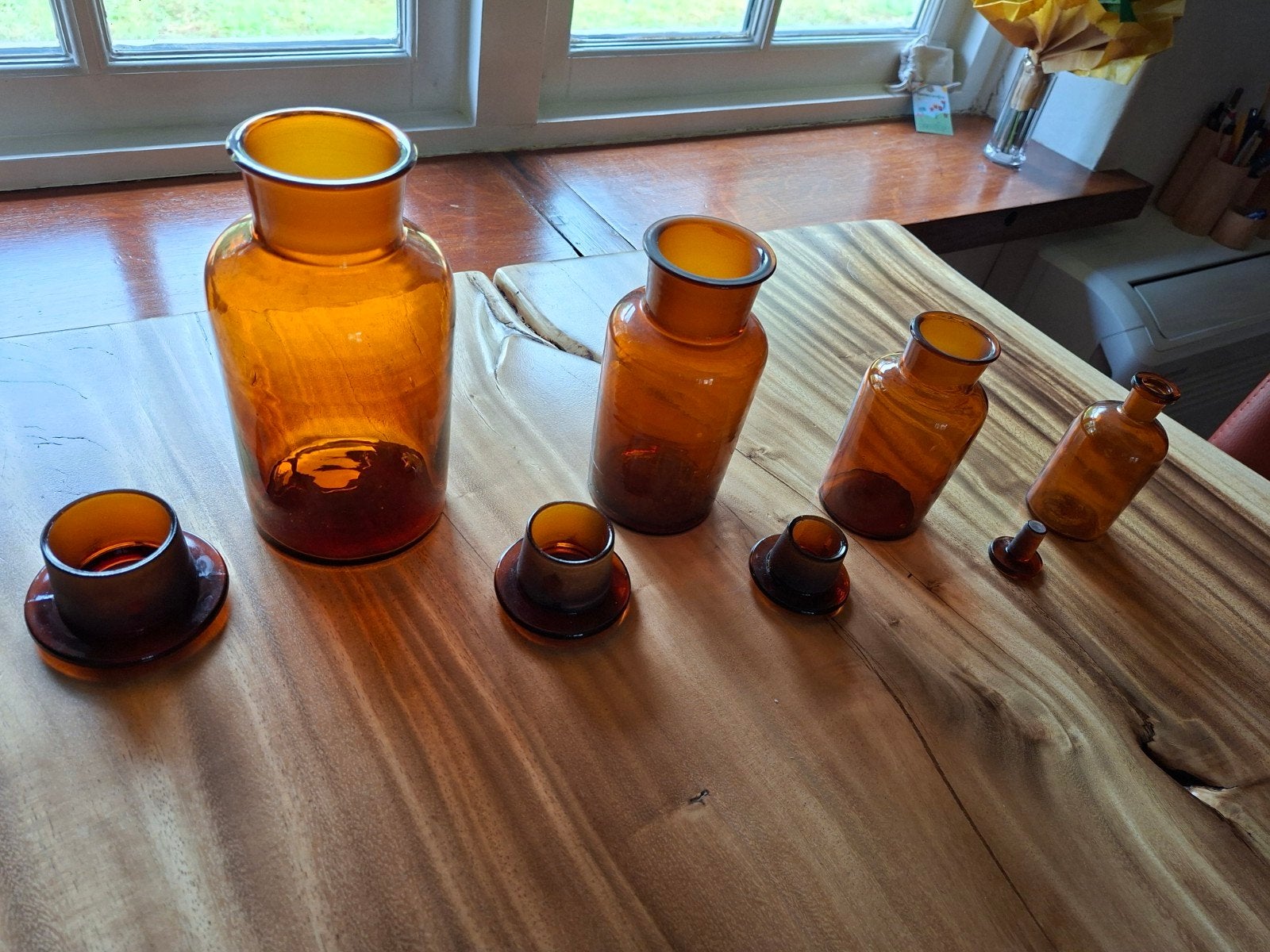Vier vintage apothekersflessen, Ophalen of Verzenden, Bruin, Glas