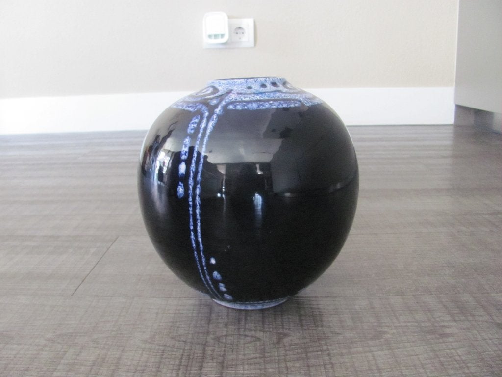Keramische vaas in bolvorm, Gebruikt, Blauw, Ophalen of Verzenden, 20 cm