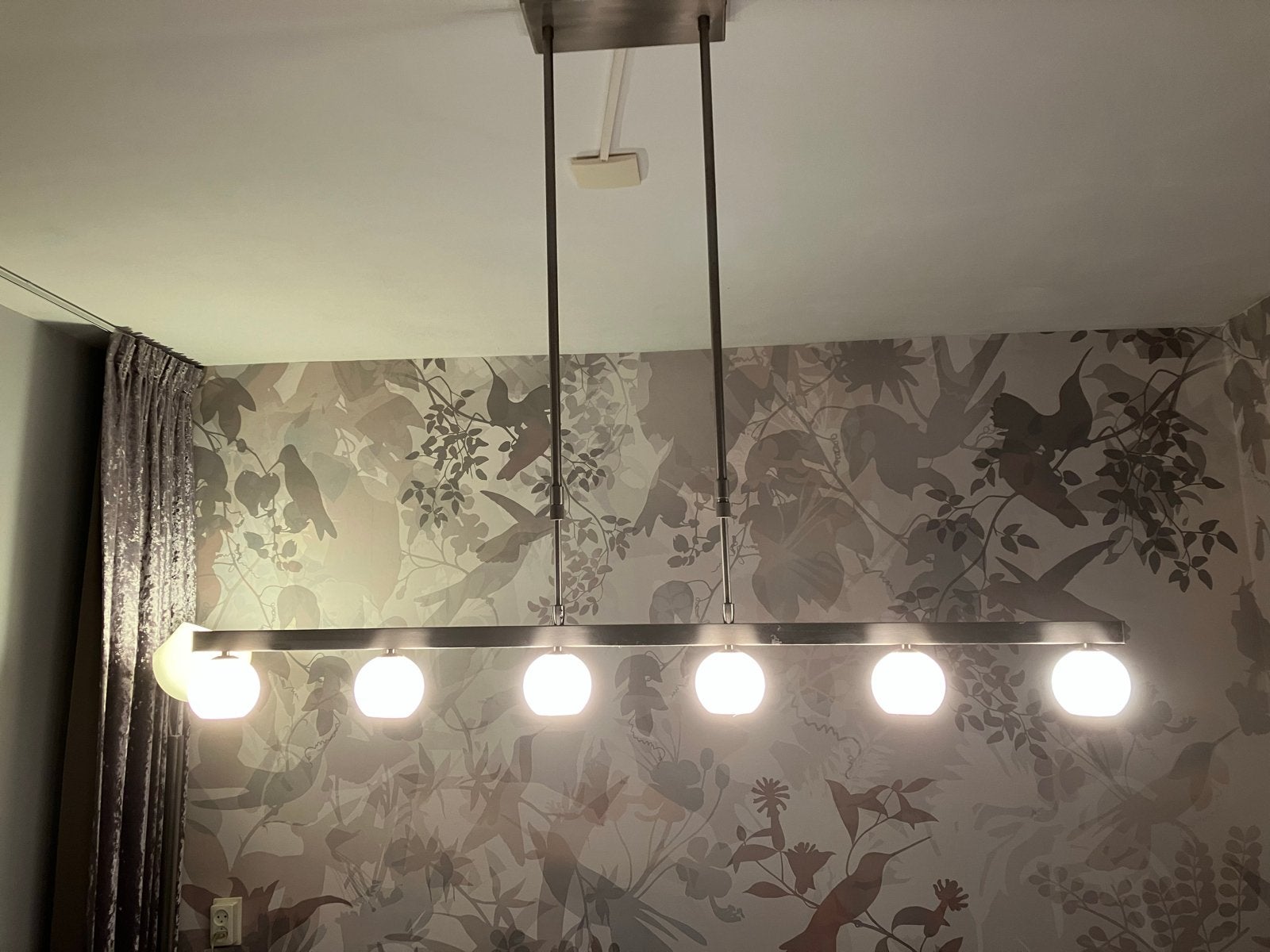 Moderne hanglamp met 6 halogeen lichtpunten, Ophalen, Gebruikt, Metaal, Modern strak