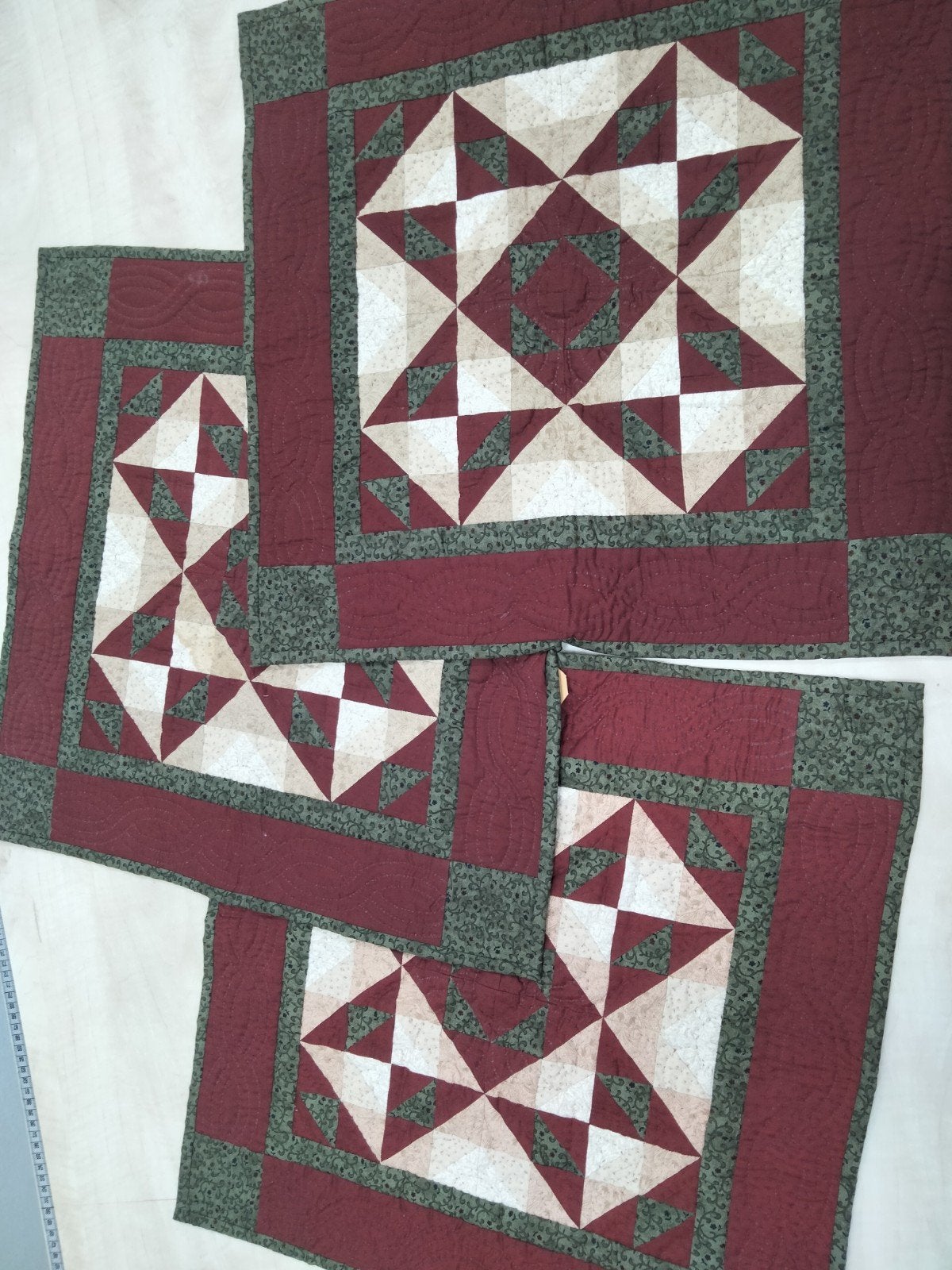 setje van 3 handgemaakte Quilts - +/- 55x55cm, Meerkleurig, Nieuw, Ophalen of Verzenden, 30 tot 120 cm