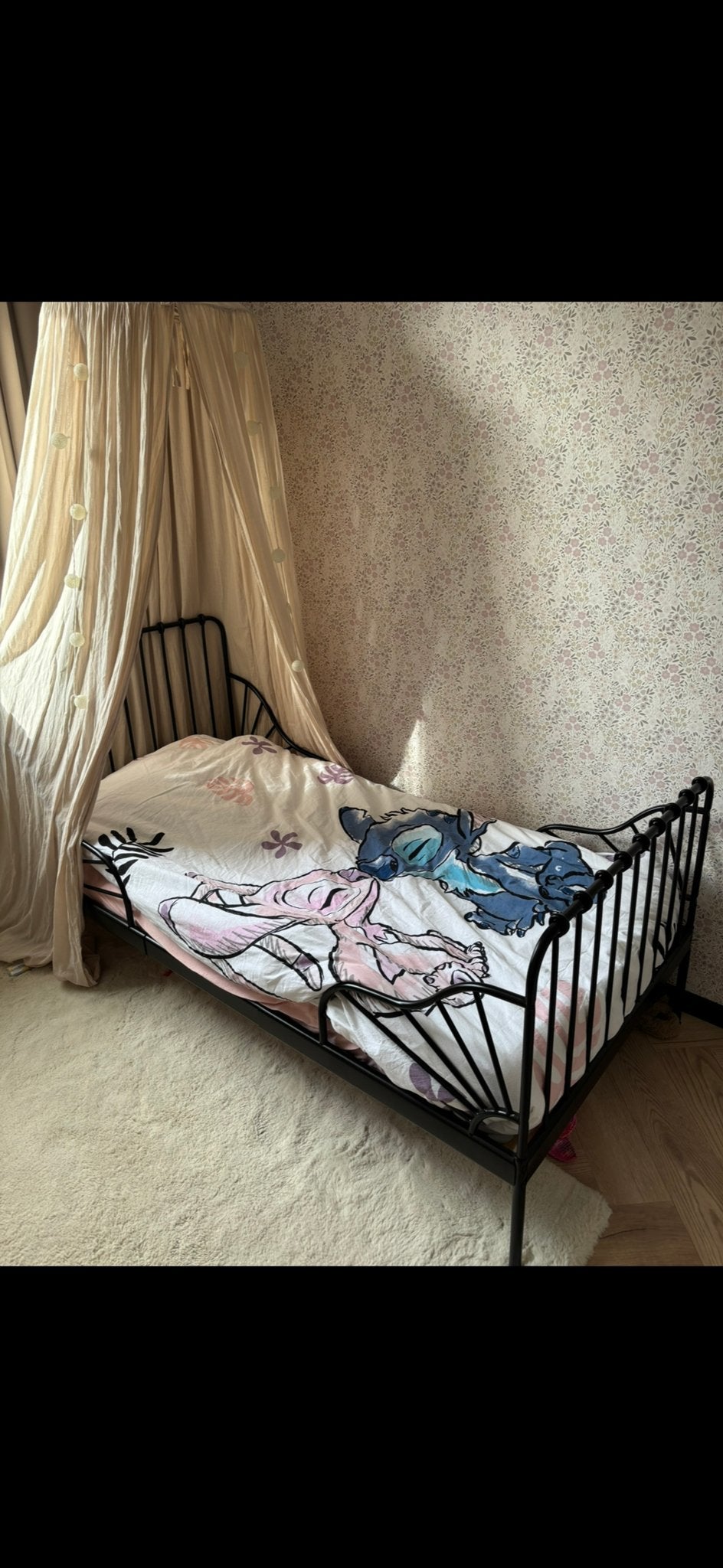 IKEA Minnen meegroeibed met matras zwart, Kinderen en Baby's, Kinderkamer | Bedden, Ophalen, Gebruikt, 70 tot 85 cm, Matras