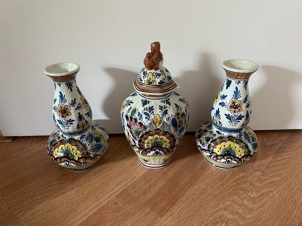 Set van 3 Polychroom Handgeschilderde Hollandse Vazen, Antiek en Kunst, Ophalen