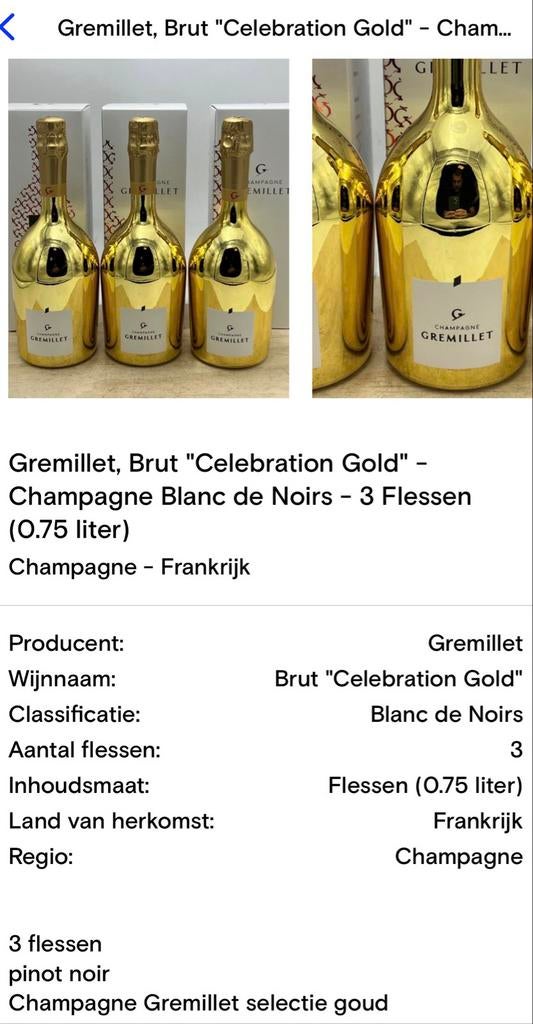 Gremillet Brut "Celebration Gold" Champagne - 3 Flessen, Ophalen of Verzenden, Nieuw, Frankrijk, Champagne