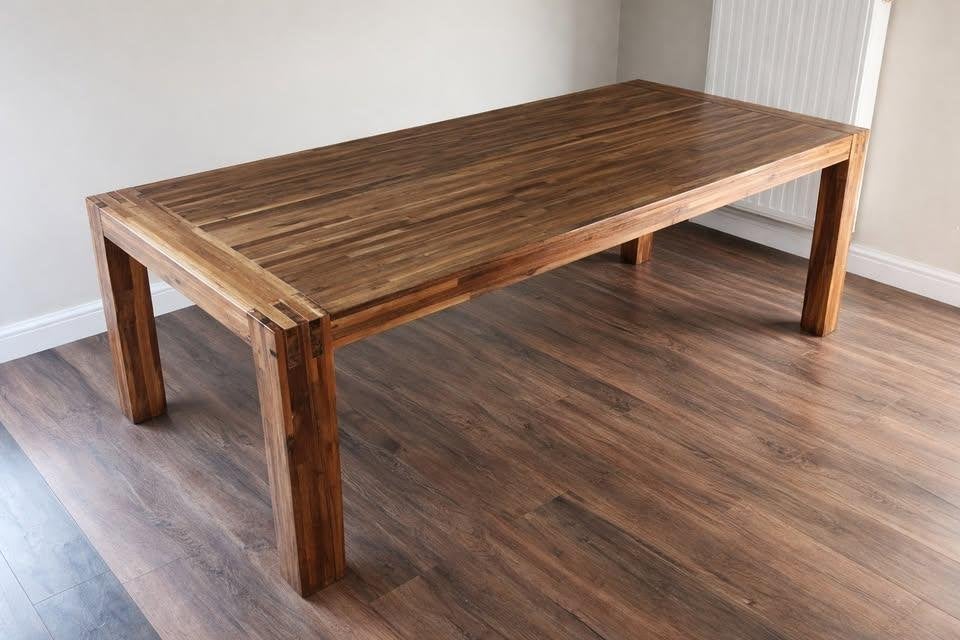 Mooie massiek eetkamertafel van acaciahout – 220x100 cm, Ophalen, Gebruikt, 200 cm of meer, 50 tot 100 cm