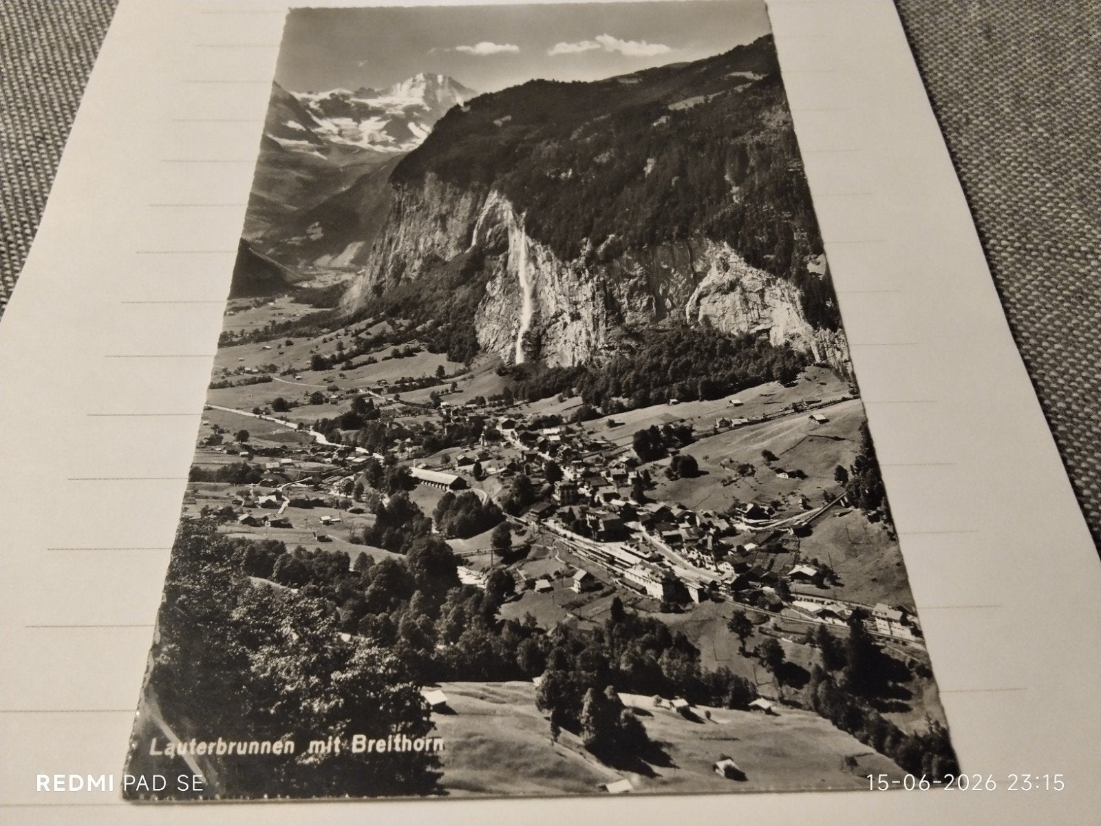 Oude zwart-wit ansichtkaart Lauterbrunnen met Breithorn, Ophalen of Verzenden