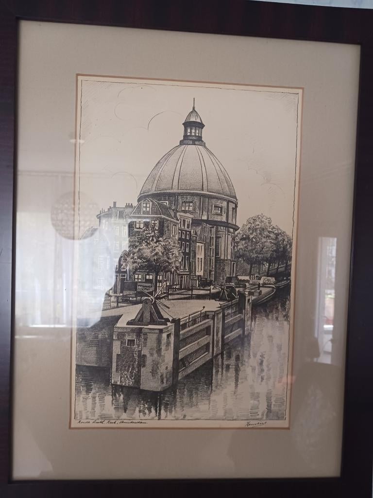 Schilderij Ronde Lutherse Kerk, Antiek en Kunst, Kunst | Tekeningen en Foto's, Ophalen of Verzenden