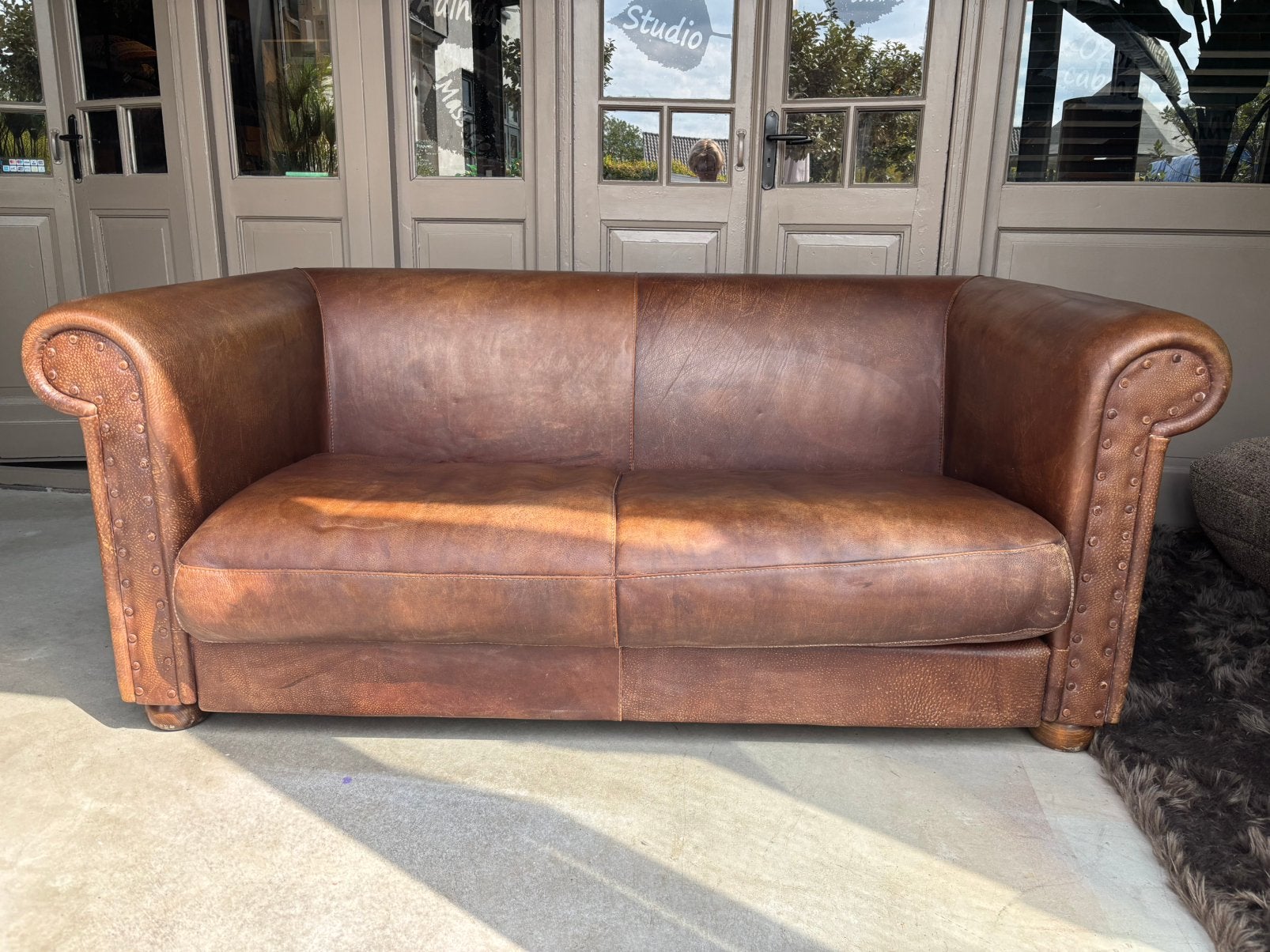 Italiaanse Baxter Alfred P. Leren Bank 1.95 breed, Ophalen, Italie, Gebruikt, 100 tot 125 cm