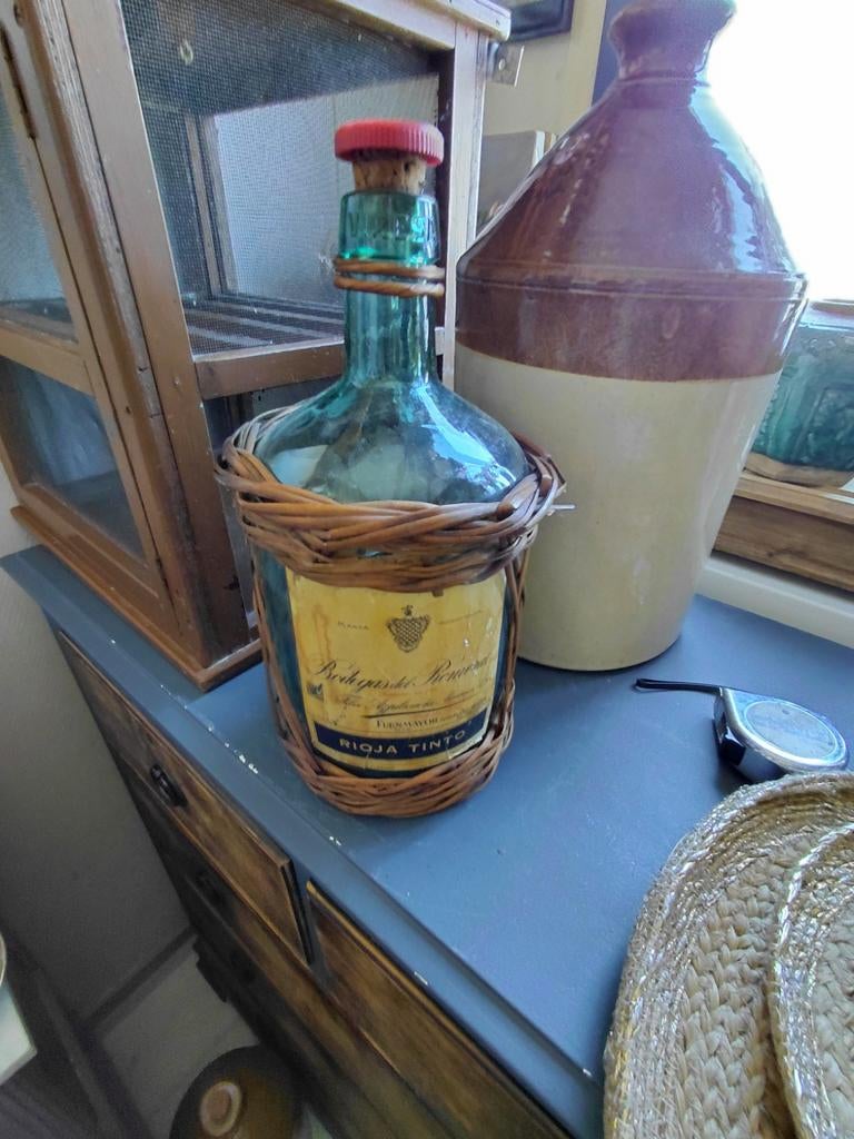 Vintage groene glazen mandfles fles rioja, Antiek en Kunst, Ophalen