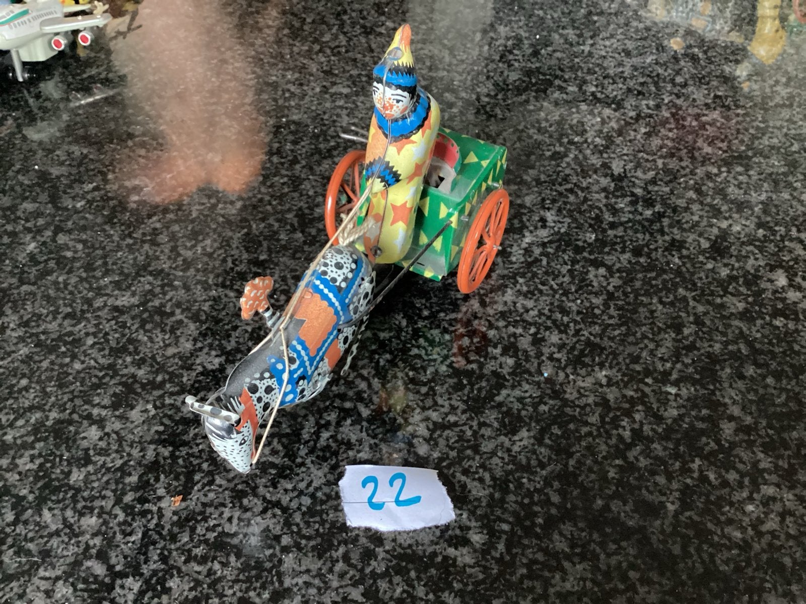 Vintage blikken speelgoed: Clown met paard en kar, Antiek en Kunst, Ophalen of Verzenden