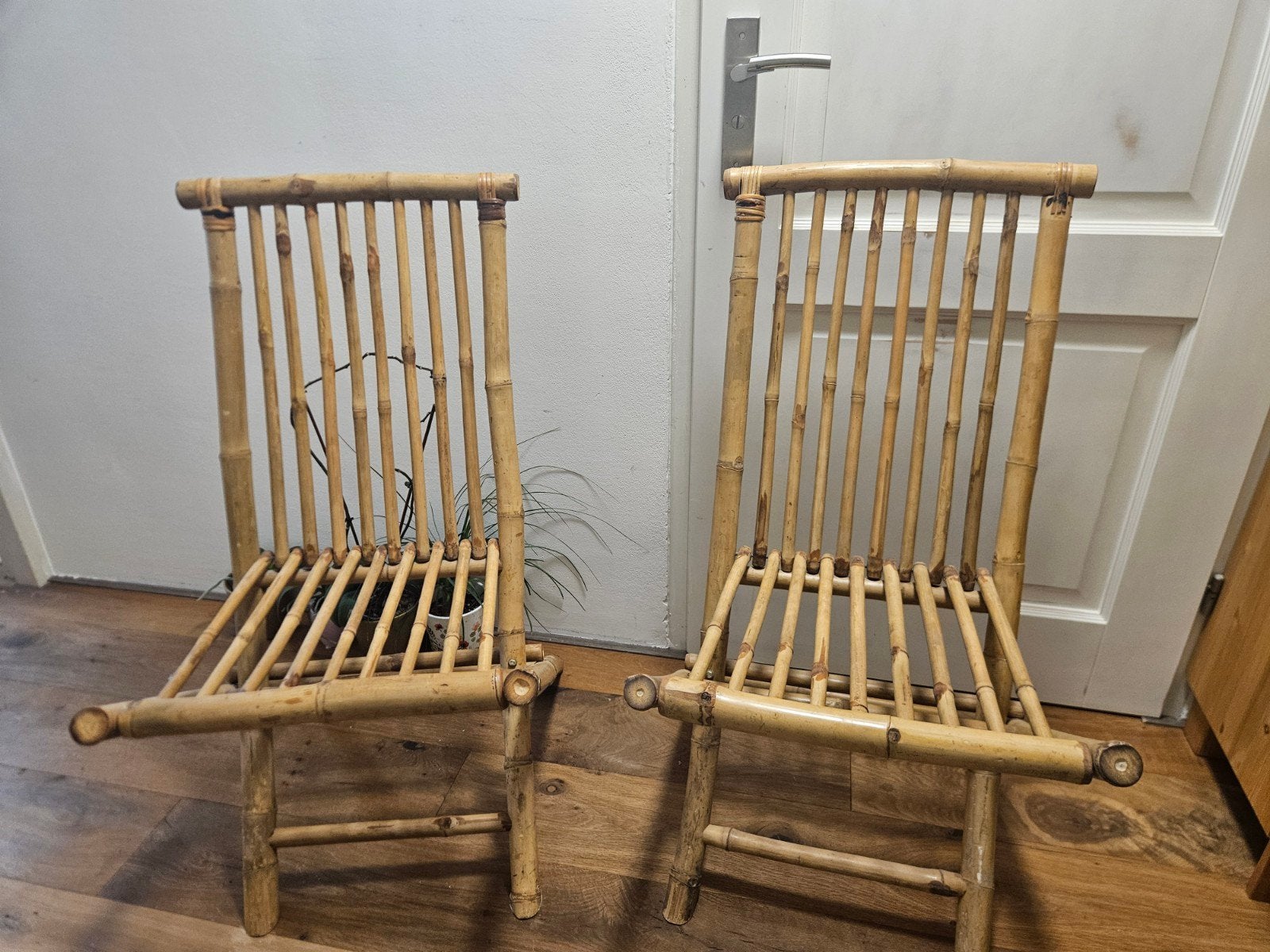 Set van 2 Bamboe Klapstoelen - Vintage Stijl, Ophalen, Zo goed als nieuw