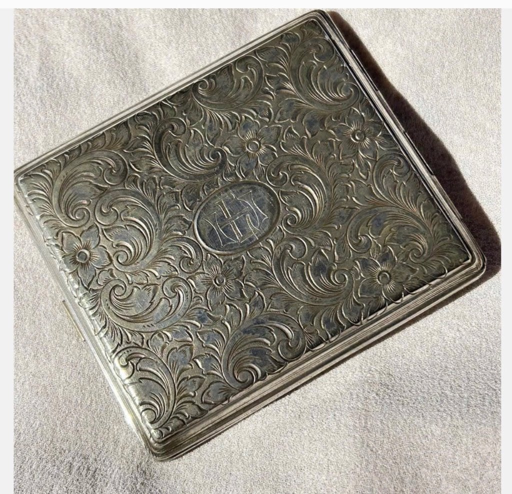 Jugendstil alpaca sigaretten houder met initialen, Tabaksdoos of Verpakking, Ophalen of Verzenden, X, X