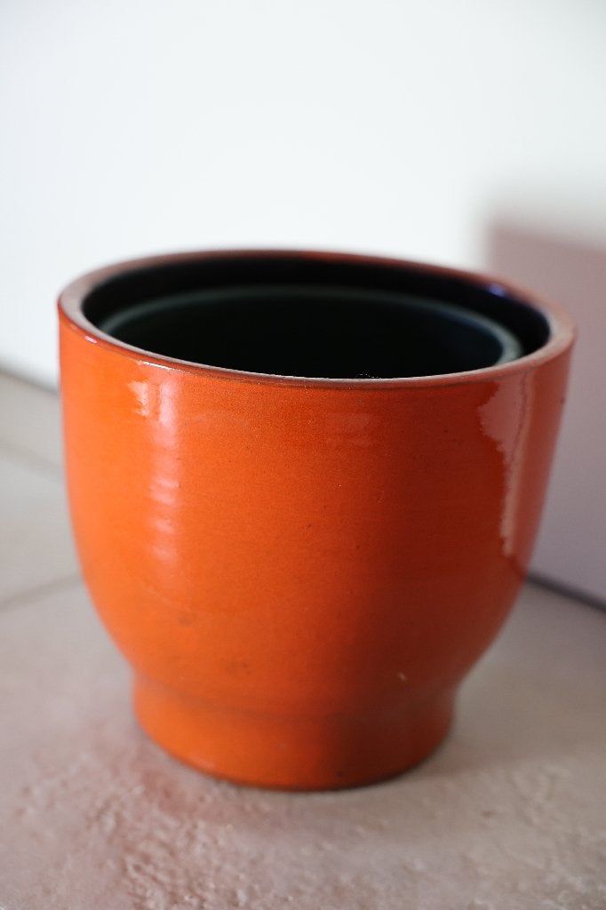 Grote aardewerk bloempot, mooie rood/oranje kleur h 22 d 24, Rond, Ophalen of Verzenden, Zo goed als nieuw, Aardewerk