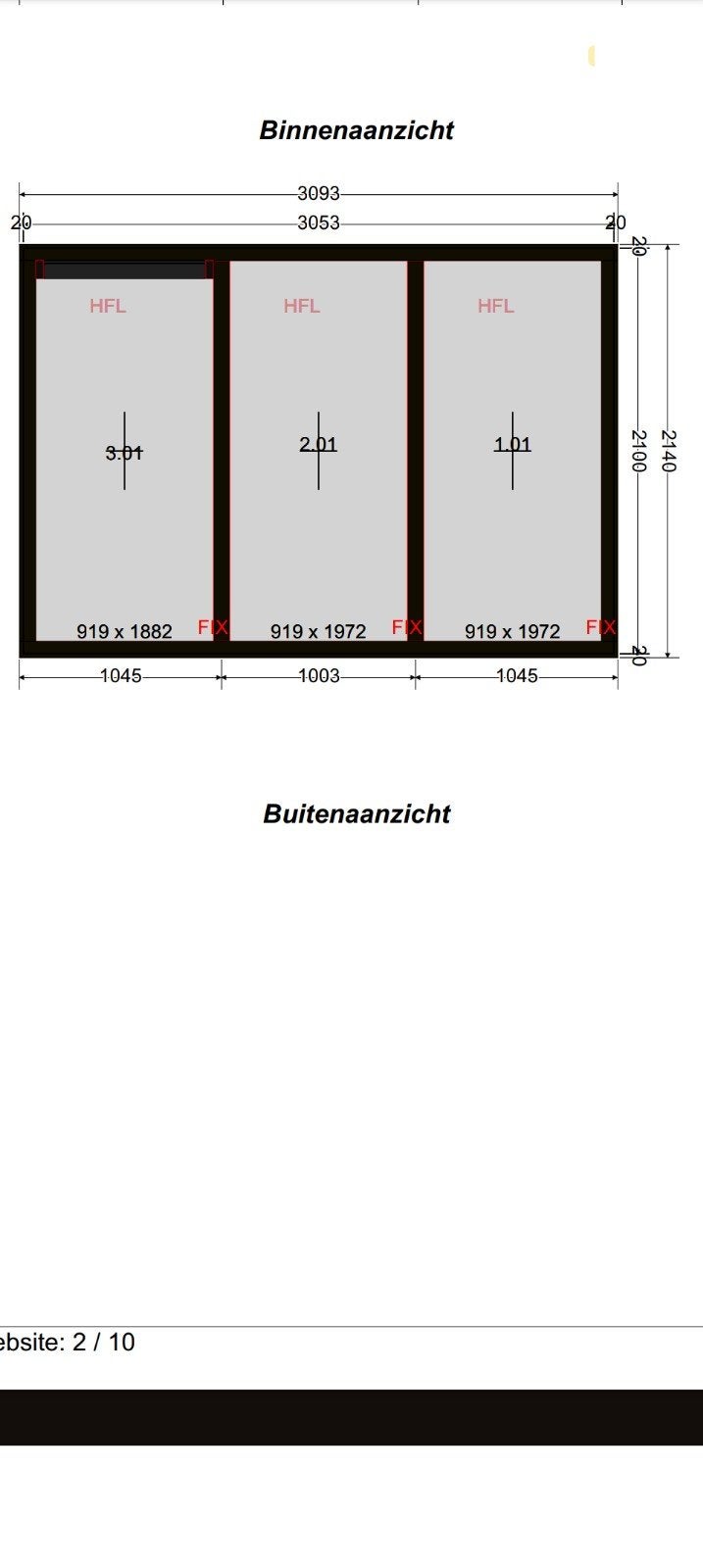 Kunststof kozijn 3093x2140 met HR++ gelaagd glas, Ophalen, Gevelraam of Ruit, Nieuw, 160 cm of meer